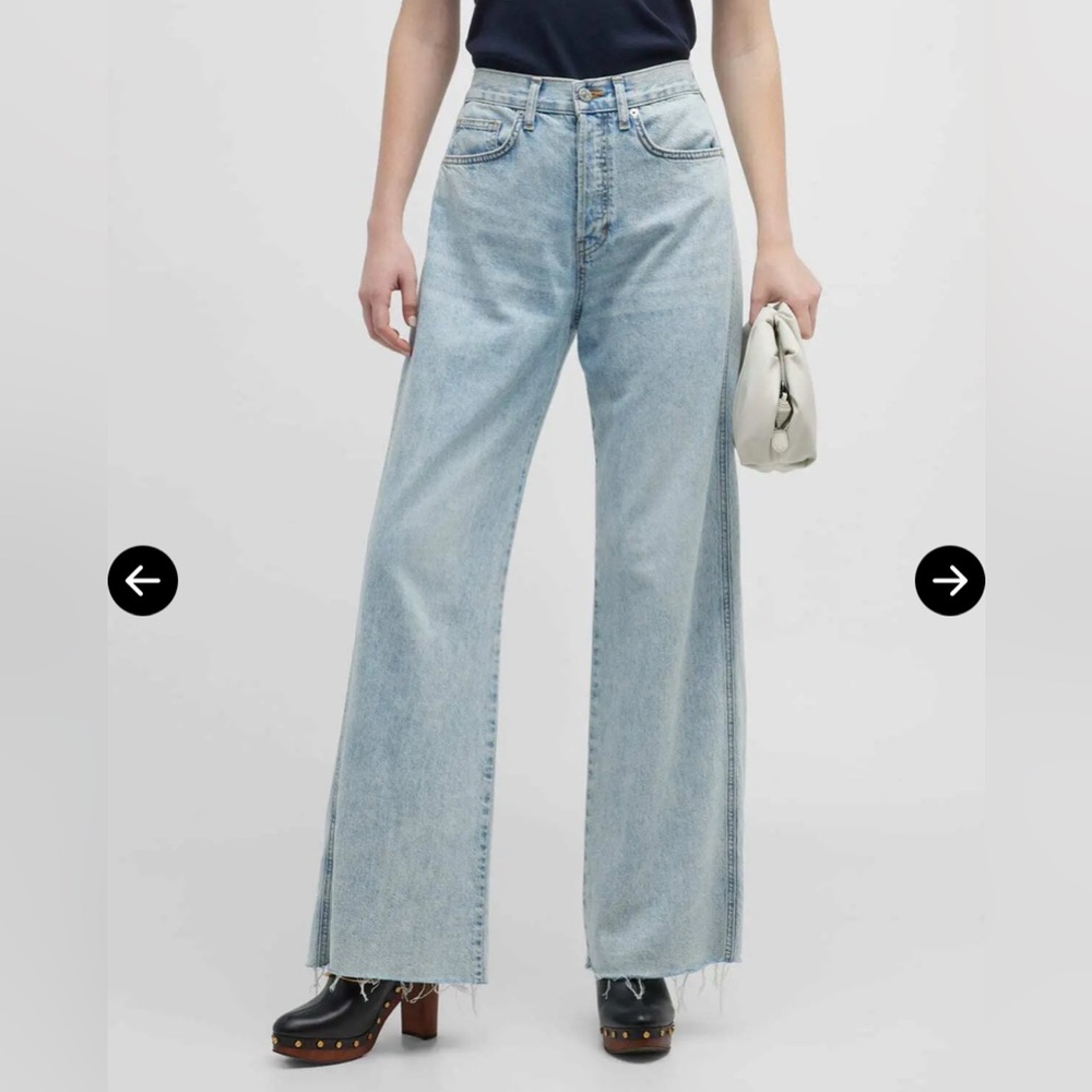 Veronica Beard Taylor Relaxed Wide Leg Full Length Hugh Rise Pale Stone Blue 28